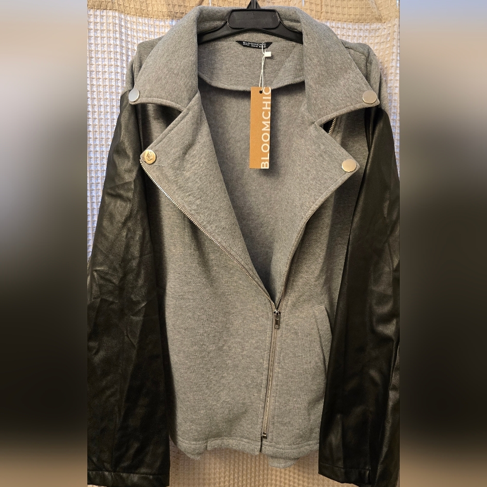 Women's Bloomchic Faux Leather Plus Moto Style Jacket NEW 3X 22-24 NWT - Picture 1 of 7